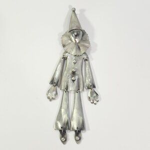 Pewter Circus Clown Articulated Jester Necklace Charm Statement Fashion Jewelry